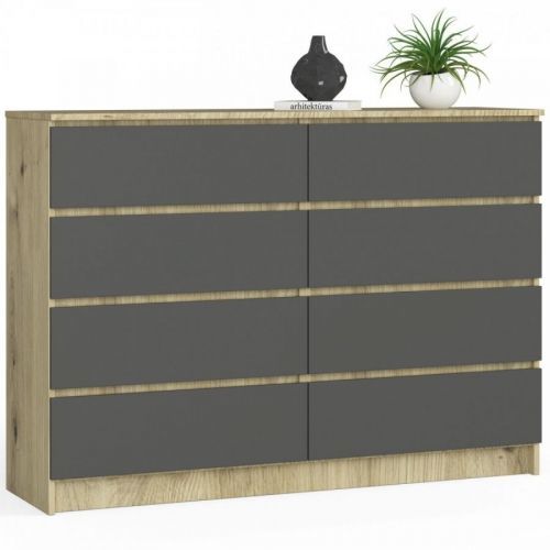 Komoda Kuba 140 cm 8 šuplíků dub artisan/šedá