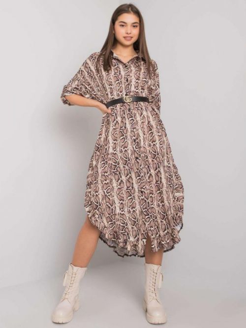 OCH BELLA Béžové šaty s volánikmi jedna velikost