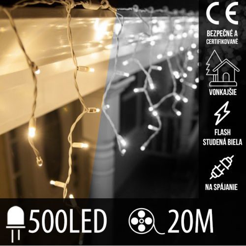 Vianočná led svetelná záclona na spájanie vonkajšia flash - 500led - 20m teplá biela / studená biela