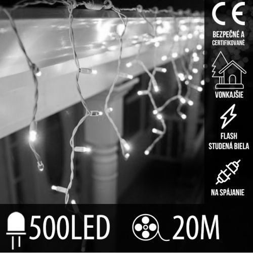 Vianočná led svetelná záclona na spájanie vonkajšia flash - 500led - 20m - studená biela / studená biela