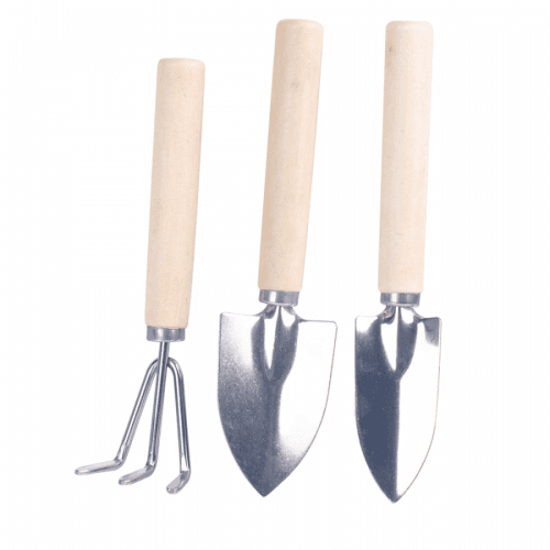 Zahradní nářadí, set 3 ks, přírodní dřevo / stříbrná, VERDE