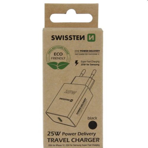 Nabíjačka Swissten pre iPhone a Samsung 25W, čierna, eco balenie 22060400ECO