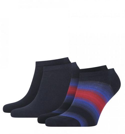 TOMMY HILFIGER - 2PACK TH little stripes navy&red pánske členkové ponožky