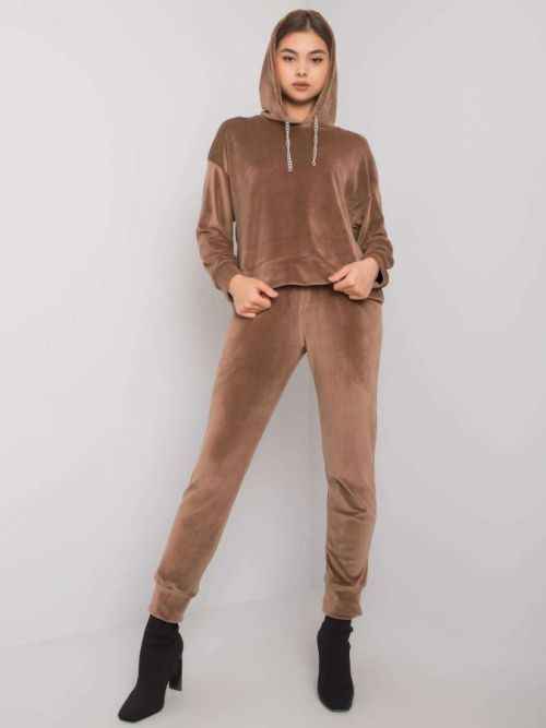 Ciemnobeżowy dwuczęściowy komplet z weluru 36