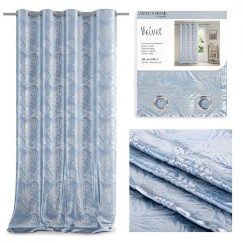 Závěs AmeliaHome Velvet Silver Leaves modrý