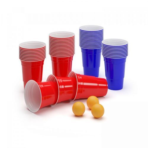 BeerCup Nadal 16 Oz, súprava červených a modrých párty pohárov, dve farby, vrátane loptičiek a pravidiel