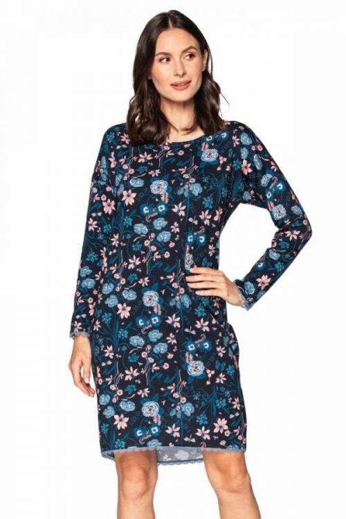 Dámska nočná košeľa Cana 887 dl / r S-XL tmavě modrá - květiny M