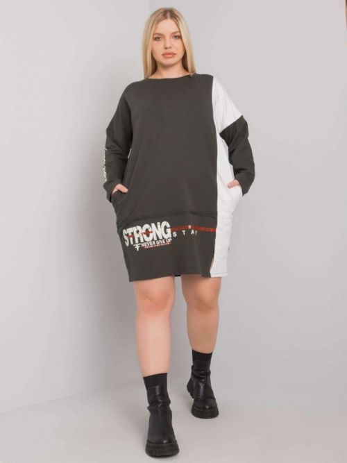 Tmavo khaki tunika s dlhým rukávom plus size jedna velikost