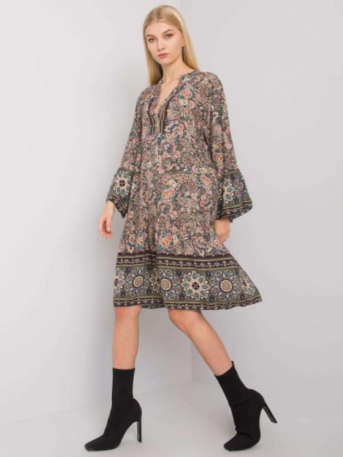 OCH BELLA Khaki šaty s volánom jedna velikost