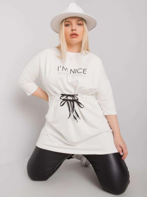 Ecru plus size tunika s nápisom jedna velikost