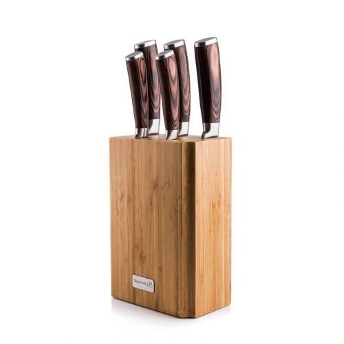 Sada kuchynských nožov G21 Gourmet Nature súprava nožov • 5 ks v balení • oceľová čepeľ • drevené rukoväte • bambusový stojan • rozmery balenia 20 × 4