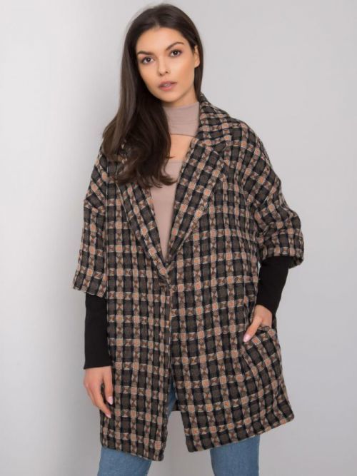 RUE PARIS Šedo-oranžový vzorovaný kabát S/M