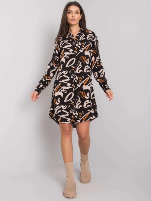 RUE PARIS Čierno-béžové vzorované šaty 2XL