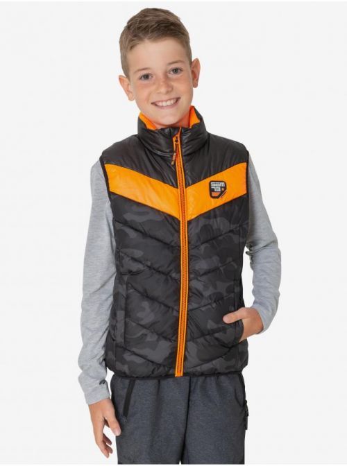 Oranžovo-čierna chlapčenská prešívaná vesta SAM 73 Albert