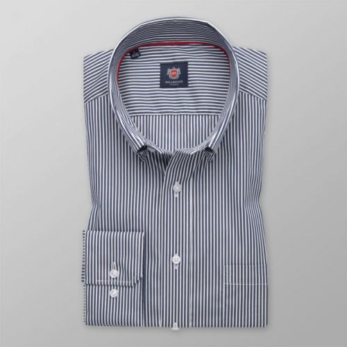 Pánska tmavomodrá slim fit košeľa s bielym prúžkom 13072