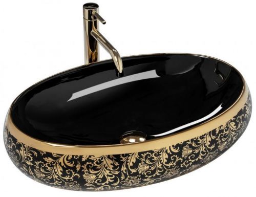 REA/S - Umývadlo na dosku Meryl Black / Gold REA-U8811