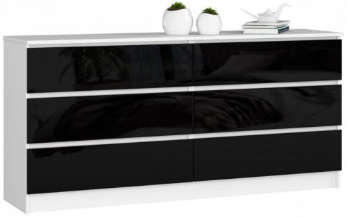 Komoda Rollo V 160 cm biela/čierna lesklá