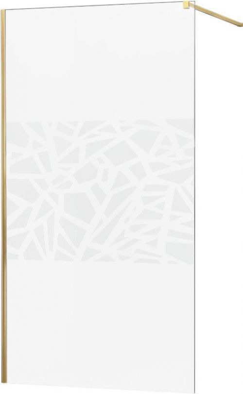 MEXEN/S - KIOTO Sprchová zástena WALK-IN 90x200 cm 8 mm, zlatá, biely vzor 800-090-101-50-85