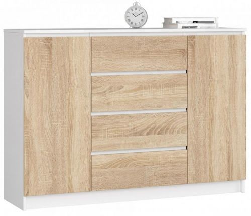 Komoda Kryštof 140 cm 2 skříňky a 4 šuplíky bílá/sonoma