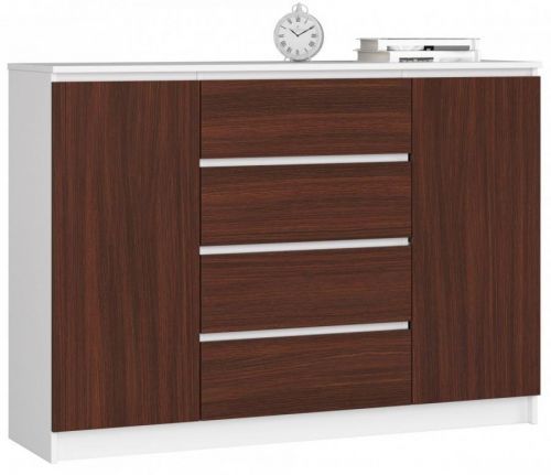 Komoda Kryštof 140 cm 2 skříňky a 4 šuplíky bílá/wenge