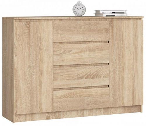 Komoda Kryštof 140 cm 2 skříňky a 4 šuplíky dub sonoma