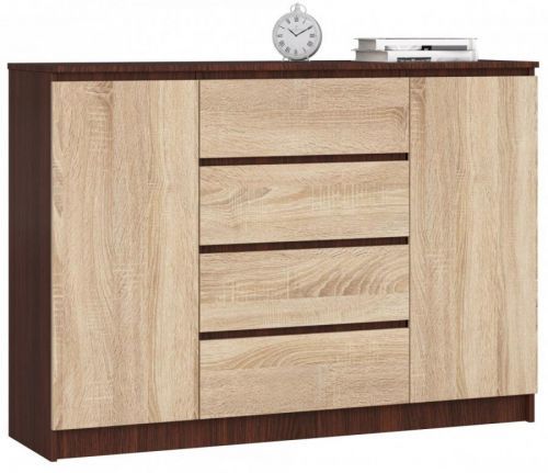Komoda Kryštof 140 cm 2 skříňky a 4 šuplíky wenge/sonoma