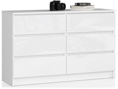 Komoda Kuba 120 cm 6 šuplíků bílá lesk