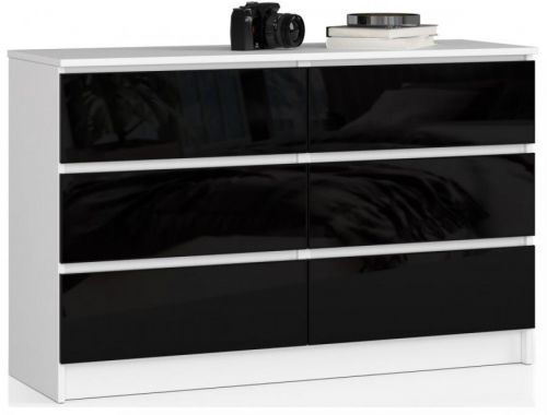 Komoda Kuba 120 cm 6 šuplíků bílá/černá