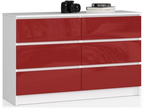 Komoda Kuba 120 cm 6 šuplíků bílá/červená