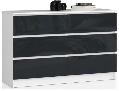 Komoda Kuba 120 cm 6 šuplíků bílá/grafitová lesk
