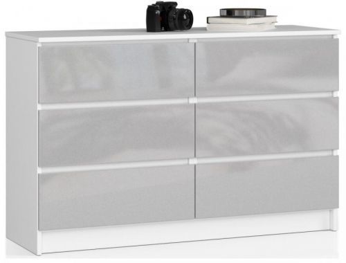 Komoda Kuba 120 cm 6 šuplíků bílá/šedá