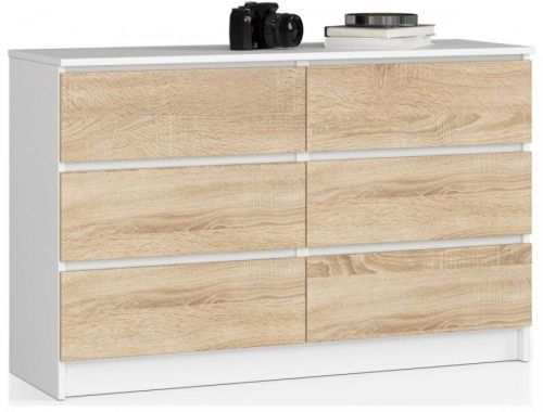 Komoda Kuba 120 cm 6 šuplíků bílá/sonoma