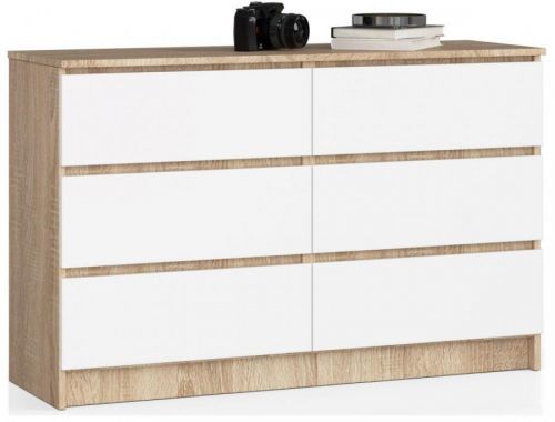 Komoda Kuba 120 cm 6 šuplíků dub sonoma/bílá