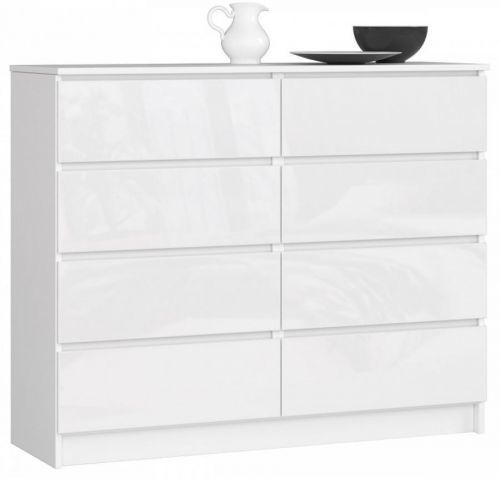 Komoda Kuba 120 cm 8 šuplíků bílá lesk