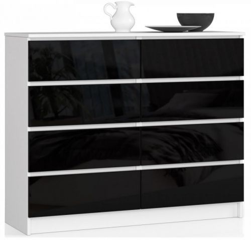Komoda Kuba 120 cm 8 šuplíků bílá/černá