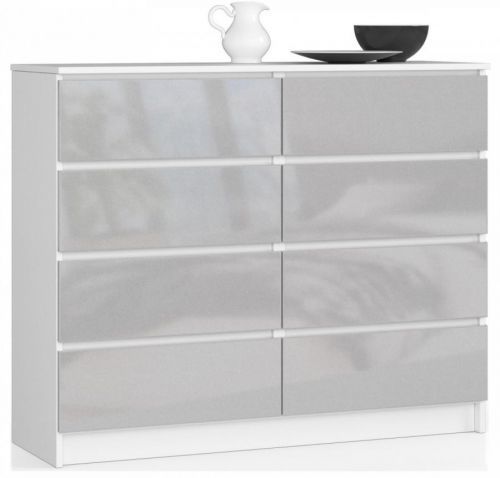 Komoda Kuba 120 cm 8 šuplíků bílá/šedá