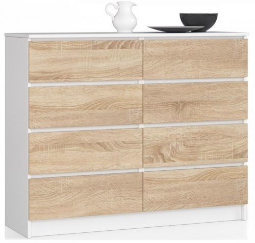Komoda Kuba 120 cm 8 šuplíků bílá/sonoma