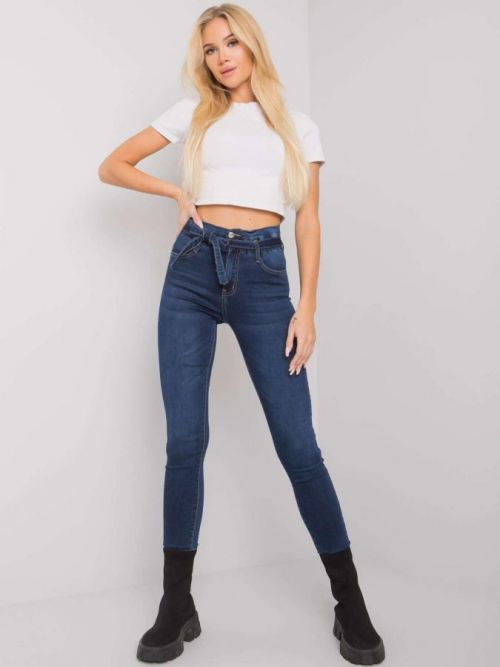 Tmavomodré úzke džínsy s opaskom XS