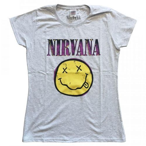 Nirvana - Tričko Xerox Smiley Pink - Žena, Šedá, XS