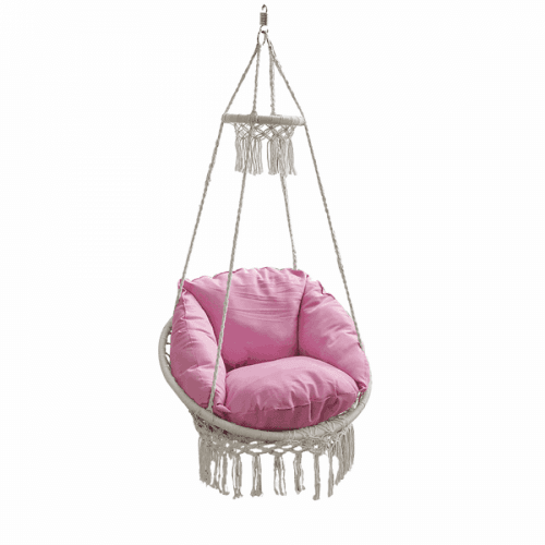 Závěsné houpací křeslo s třásněmi, bílá / růžová, DELUS