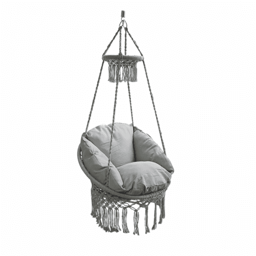 Závěsné houpací křeslo s třásněmi, šedá, DELUS