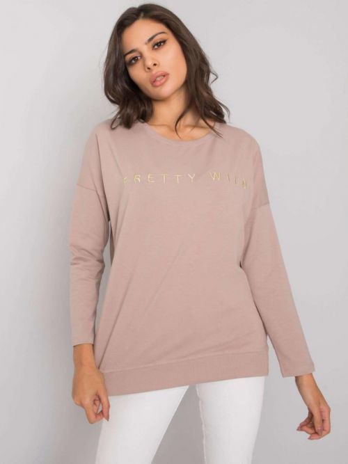 RUE PARIS Tmavo béžová blúzka s nápisom S/M