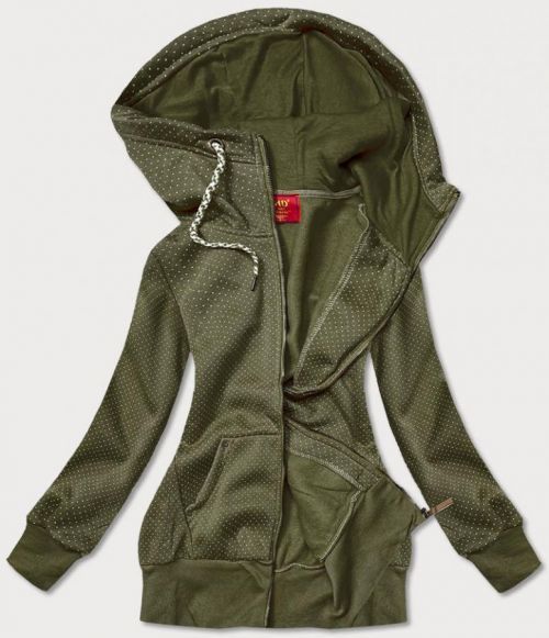 Rozopínacia bodkovaná mikina v khaki farbe (AMG830) khaki S (36)
