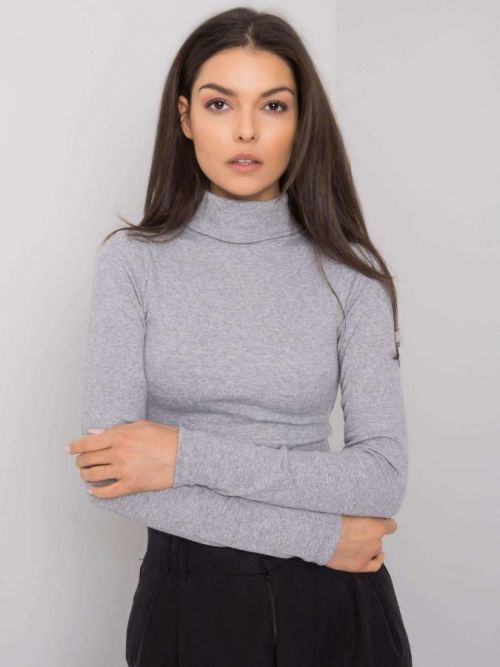 RUE PARIS Sivý melanžový rebrovaný rolák pre ženy L/XL