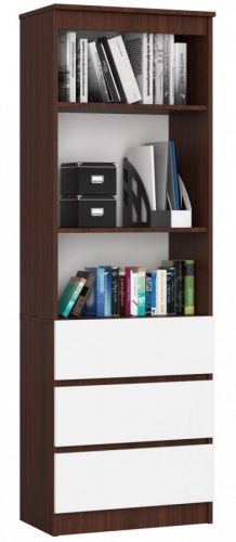 Knihovna Ronald 60 cm 3 šuplíky a 3 police wenge/bílá