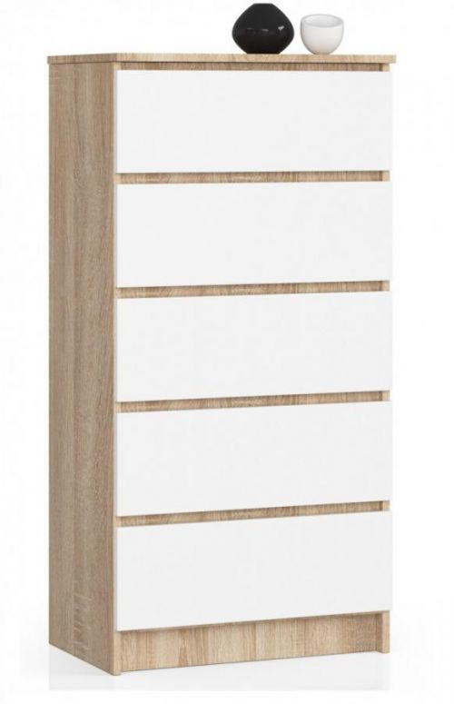 Komoda Kuba 60 cm - 5 šuplíků dub sonoma/bílá