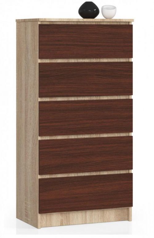 Komoda Kuba 60 cm - 5 šuplíků dub sonoma/wenge