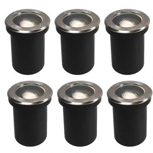 Set van 6 moderne buiten grondspot RVS IP65 - Delux