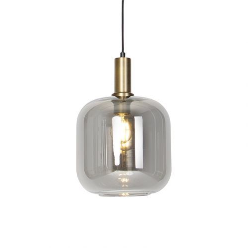Design hanglamp zwart met goud met smoke glas - Qara
