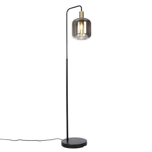 Design vloerlamp zwart met goud met smoke glas - Qara